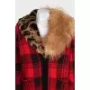 Checkered cardigan with detachable fur