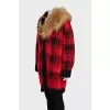 Checkered cardigan with detachable fur