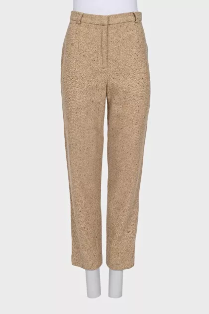 Straight-leg beige wool trousers