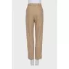 Straight-leg beige wool trousers