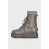 Leather lace-up boots with elastic bands