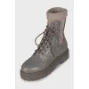 Leather lace-up boots with elastic bands