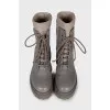 Leather lace-up boots with elastic bands