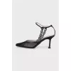 Mesh slingbacks with metallic embellishments