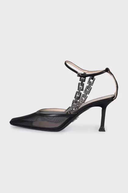 Mesh slingbacks with metallic embellishments