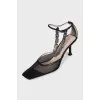 Mesh slingbacks with metallic embellishments