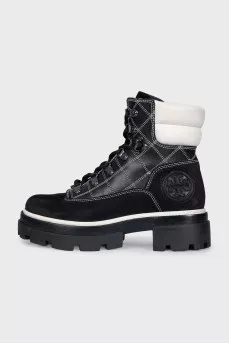 Black leather and suede boots
