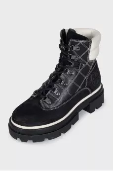 Black leather and suede boots