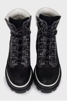 Black leather and suede boots