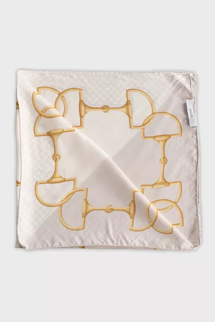 Beige silk scarf with signature print
