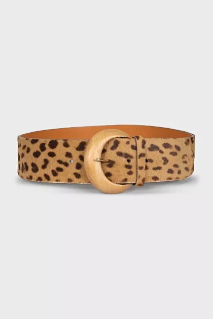 Wide pony skin belt with print