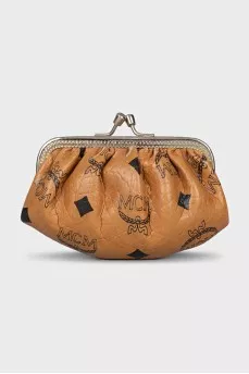 Leather coin purse with signature print
