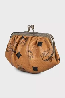 Leather coin purse with signature print