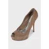 Suede open-toe heeled shoes