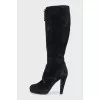 Black suede heeled boots