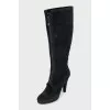 Black suede heeled boots