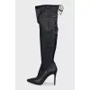 Black leather pointed toe over the knee boots