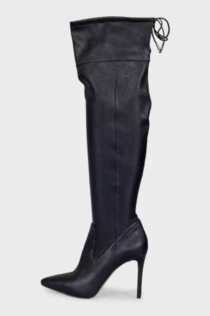 Black leather pointed toe over the knee boots