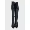 Black leather pointed toe over the knee boots