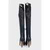 Black leather pointed toe over the knee boots