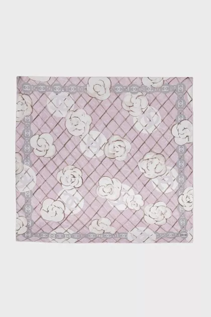 Pink silk scarf with floral print