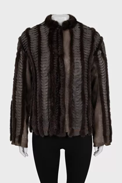 Straight-cut fur and leather jacket