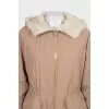 Beige parka with a wool hood