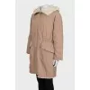 Beige parka with a wool hood