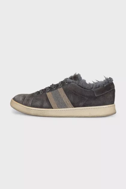 Insulated suede sneakers with decor