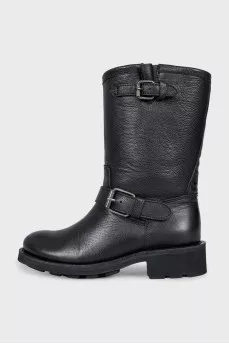 Black leather boots with straps