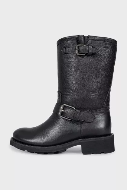 Black leather boots with straps