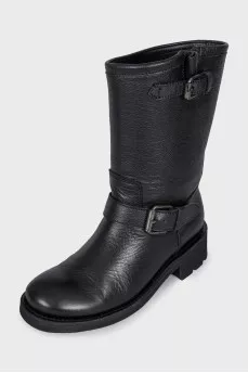 Black leather boots with straps