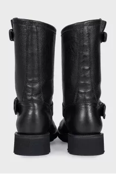 Black leather boots with straps