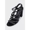 Leather heeled sandals decorated with beads