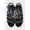 Leather heeled sandals decorated with beads