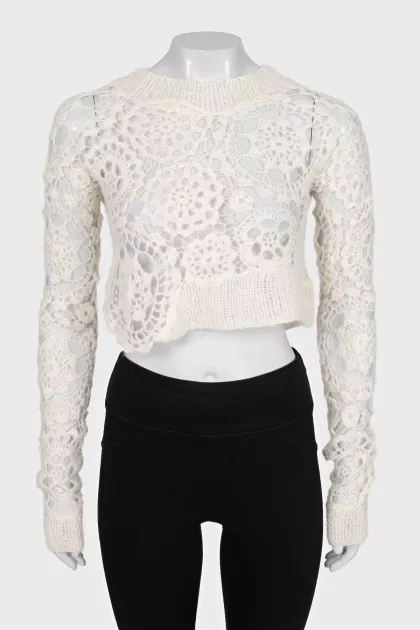 Knitted cropped sweater in white