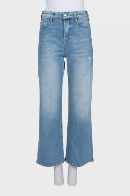 Wide-leg cropped distressed jeans