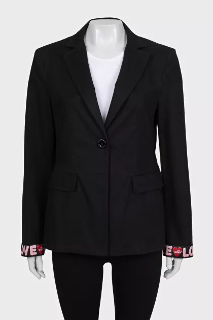 Black jacket with pink cuffs
