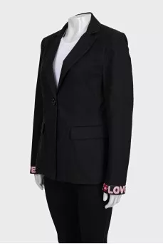 Black jacket with pink cuffs