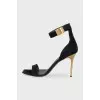 Suede sandals with gold stiletto heels