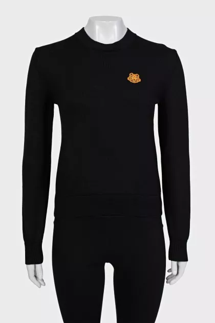 Wool jumper with branded patch