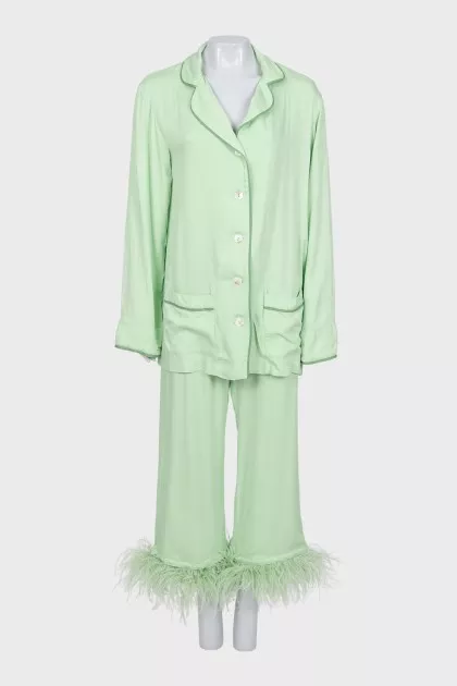 Green suit with removable feathers on the legs