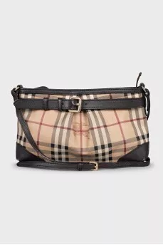 Leather bag with signature print