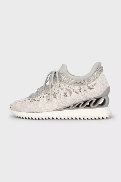 Lace sneakers with rhinestones
