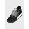 Black lace sneakers with rhinestones