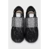 Black lace sneakers with rhinestones