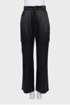 Satin trousers with decorative pockets