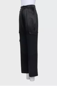 Satin trousers with decorative pockets