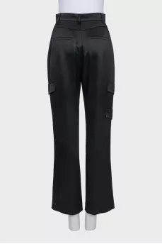 Satin trousers with decorative pockets