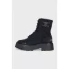 Textile boots with leather logo